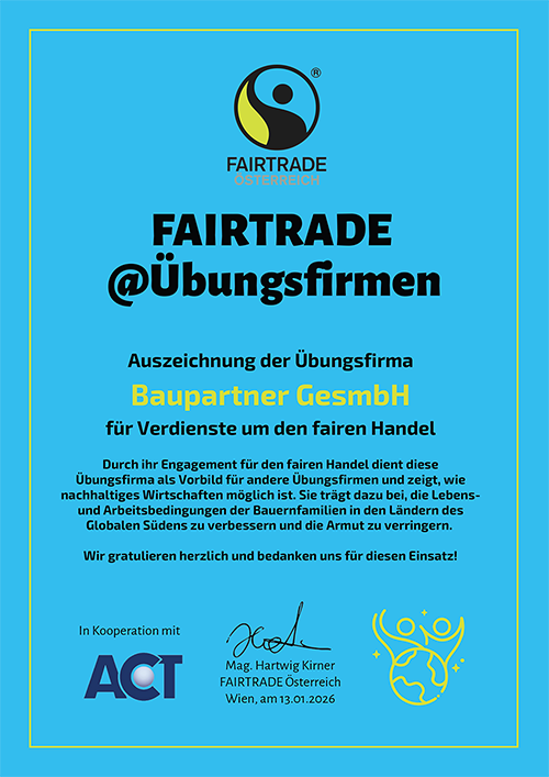 FAIRTRADEWork Auszeichnung Baupartner GmbH